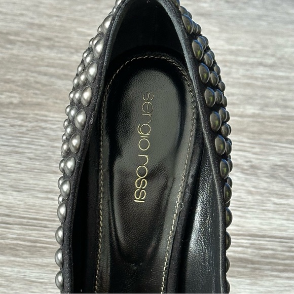 Sergio Rossi Black Suede Silver Studded Platform Pumps - Picture 8 of 13